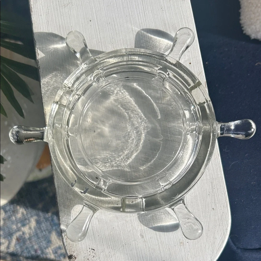 Vintage Glass Ship Wheel Ashtray